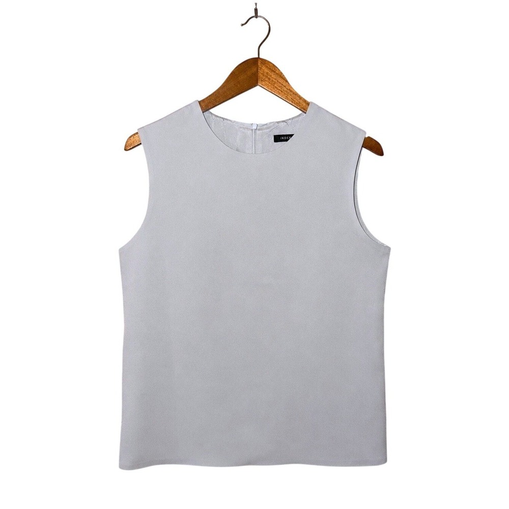 Vtg Index 100% Silk Shell Blouse Womens Large Silver Lined Sleeveless Minimalist